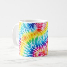 Cool Aqua Rood Blauw Geel Sinaasappel Tie Dye Koffiemok