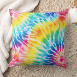 Cool Aqua Rood Blauw Geel Sinaasappel Tie Dye Kussen