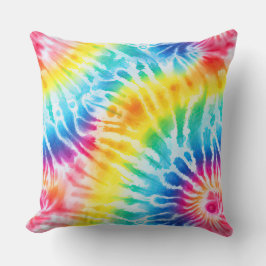 Cool Aqua Rood Blauw Geel Sinaasappel Tie Dye Kussen