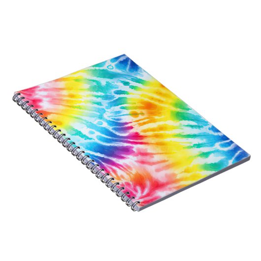 Cool Aqua Rood Blauw Geel Sinaasappel Tie Dye Notitieboek (Rechterzijde)