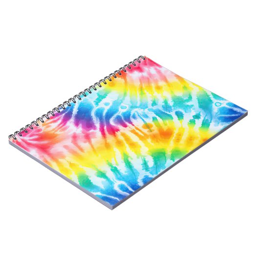 Cool Aqua Rood Blauw Geel Sinaasappel Tie Dye Notitieboek (Linkerzijde)