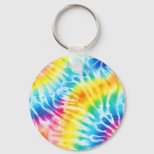 Cool Aqua Rood Blauw Geel Sinaasappel Tie Dye Sleutelhanger (Voorkant)