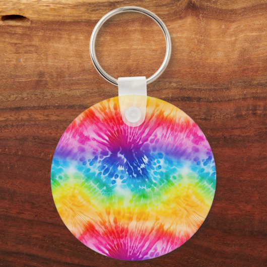 Cool Aqua Rood Blauw Geel Sinaasappel Tie Dye Sleutelhanger (Achterkant)