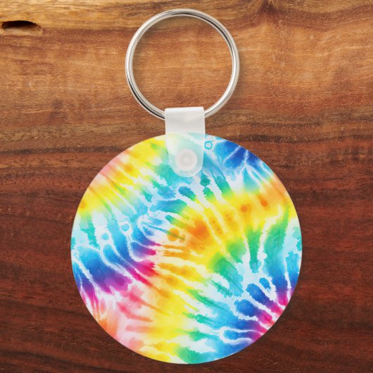 Cool Aqua Rood Blauw Geel Sinaasappel Tie Dye Sleutelhanger (Voorkant)