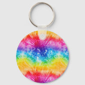 Cool Aqua Rood Blauw Geel Sinaasappel Tie Dye Sleutelhanger (Achterkant)