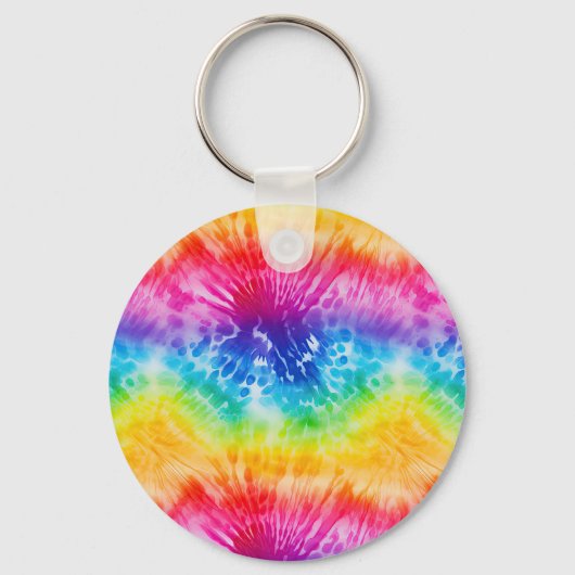 Cool Aqua Rood Blauw Geel Sinaasappel Tie Dye Sleutelhanger (Achterkant)