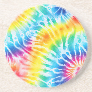 Cool Aqua Rood Blauw Geel Sinaasappel Tie Dye Zandsteen Onderzetter