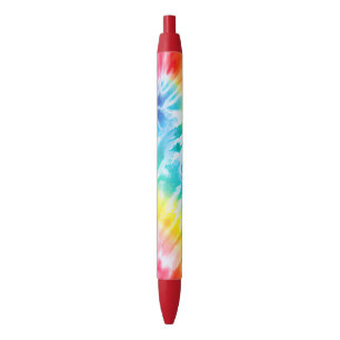 Cool Aqua Rood Blauw Geel Sinaasappel Tie Dye Zwarte Inkt Pen