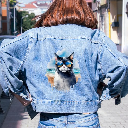 Cool Aquarel Zomer Kat Denim Jacket