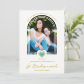 Cool Arch Fancy Jr Bridesmaid Blue Heart Photo Kaart (Staand voorkant)
