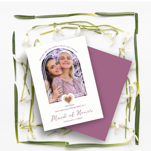 Cool Arch Fancy Maid of Honor Purple Heart Photo Kaart
