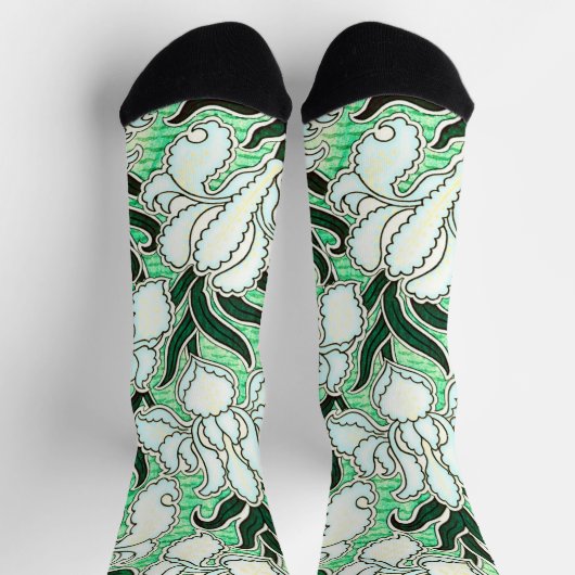 Cool Art Deco Style Floral Pattern Green Socks Sokken (Top)