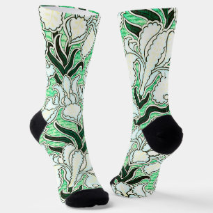 Cool Art Deco Style Floral Pattern Green Socks Sokken