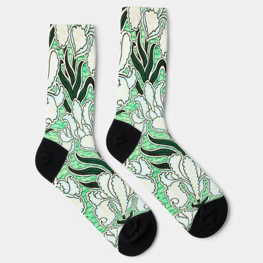 Cool Art Deco Style Floral Pattern Green Socks Sokken (Rechts)