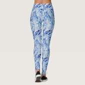 Cool Artsy Blue Abstracte Wave Feather Waterverf Leggings (Achterkant)