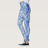 Cool Artsy Blue Abstracte Wave Feather Waterverf Leggings (Links)