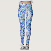 Cool Artsy Blue Abstracte Wave Feather Waterverf Leggings (Voorkant)
