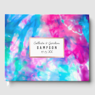 Cool Artsy Girly Paars Pink Blue Tie Dye Patroon Gastenboek