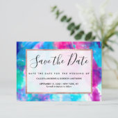 Cool Artsy Girly Paars Pink Blue Tie Dye Patroon Save The Date (Staand voorkant)