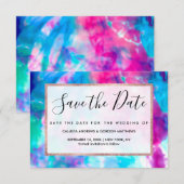 Cool Artsy Girly Paars Pink Blue Tie Dye Patroon Save The Date (Voorkant / Achterkant)