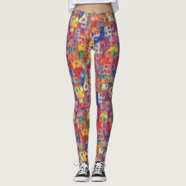 Cool Artsy Kleurrijke City House Waterverf Pattern Leggings
