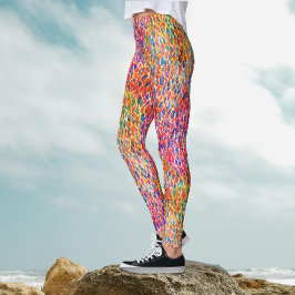 Cool artsy kleurrijke regenboogbladeren verfpatroo leggings