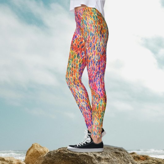 Cool artsy kleurrijke regenboogbladeren verfpatroo leggings