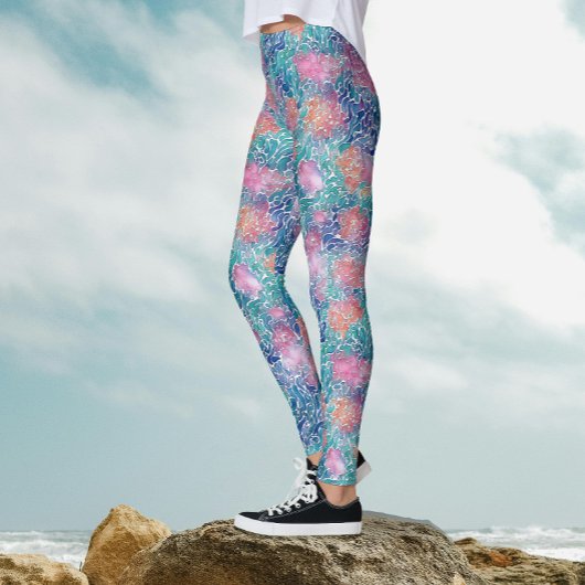 Cool Artsy Kleurrijke Turquoise Ocean Waterverf Leggings