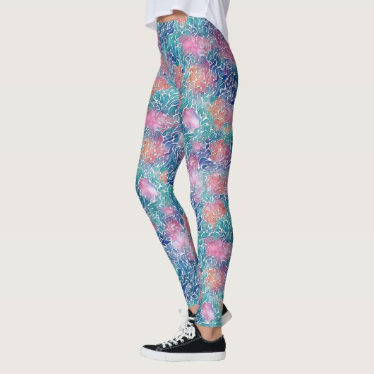 Cool Artsy Kleurrijke Turquoise Ocean Waterverf Leggings (Links)