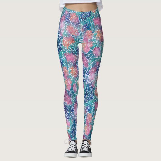 Cool Artsy Kleurrijke Turquoise Ocean Waterverf Leggings (Voorkant)