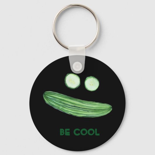 Cool as a Cucumber "BE COOL" Funny Waterverf Face Sleutelhanger (Voorkant)