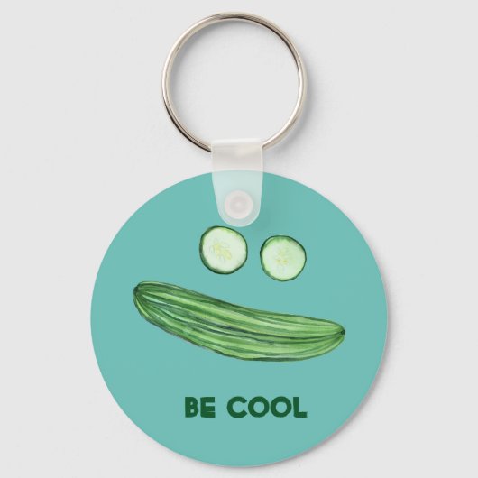 Cool as a Cucumber "BE COOL" Funny Waterverf Face Sleutelhanger (Voorkant)