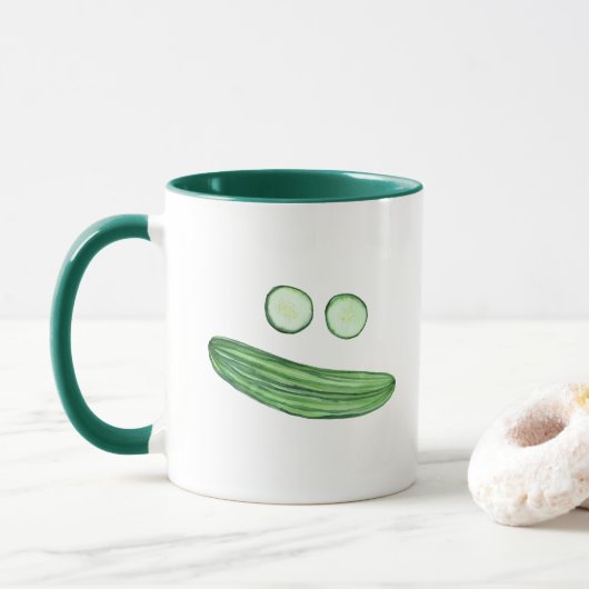 Cool as a Cucumber Funny Waterverf Cucumber Face Mok (Met donut)
