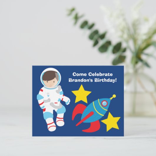 Cool Astronaut Boy Buitenspatie Kinderen Birthday  Kaart (Staand voorkant)