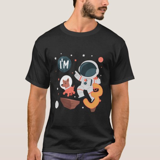 Cool Astronaut Ik ben 3 jaar oud Hondenliefhebber T-shirt (Voorkant)