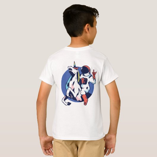 Cool Astronaut Riding Unicorn Rock Signal Funny T-shirt (Achterkant volledig)