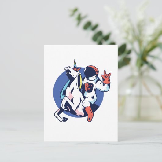 Cool Astronaut Riding Unicorn Rock Tiener Graphics Briefkaart (Staand voorkant)
