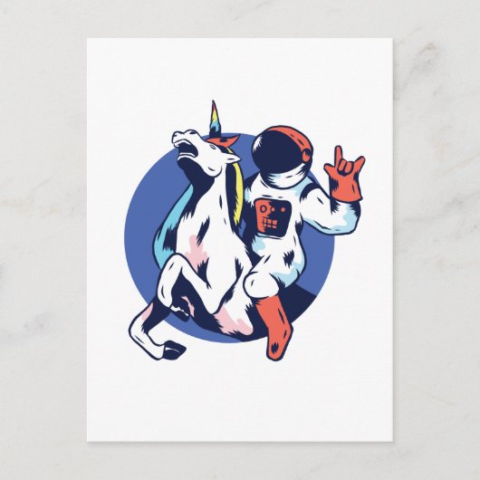 Cool Astronaut Riding Unicorn Rock Tiener Graphics Briefkaart (Voorkant)