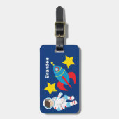 Cool Astronaut Rocket Shiket Kinder Blue Bagagelabel (Voorkant verticaal)