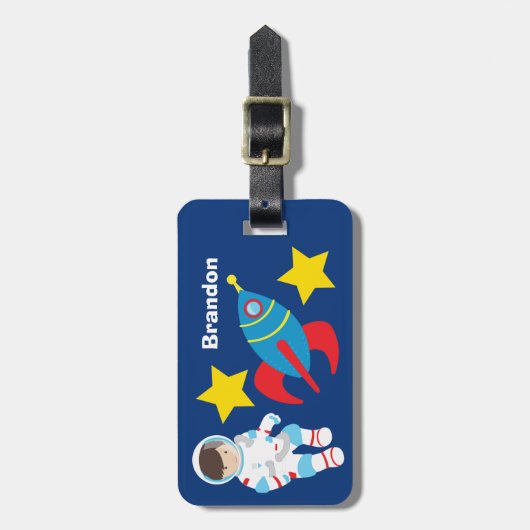 Cool Astronaut Rocket Shiket Kinder Blue Bagagelabel (Voorkant verticaal)