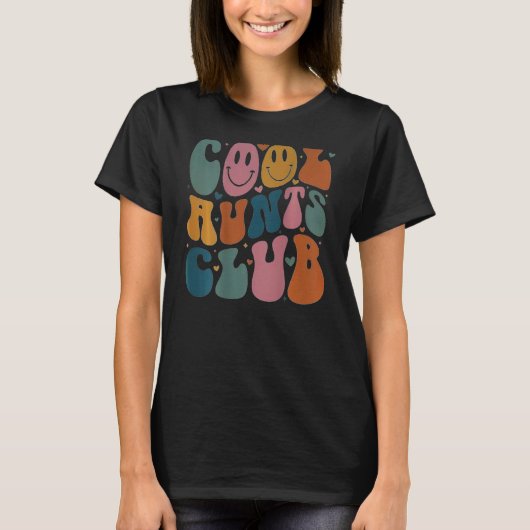 Cool Aunt Club Groovy Retro Smile Heart on back T-shirt (Voorkant)