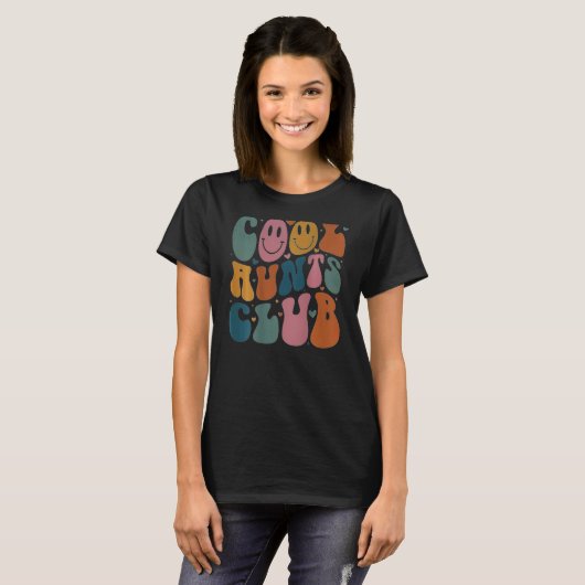 Cool Aunt Club Groovy Retro Smile Heart on back T-shirt (Voorkant volledig)