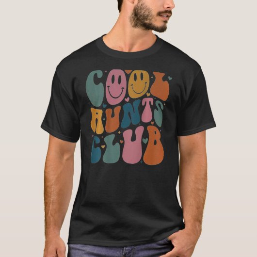 Cool Aunt Club Groovy Retro Smile Heart on back T-shirt (Voorkant)