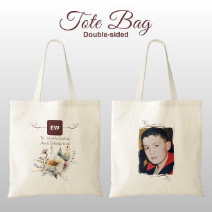 Cool Auntie voeg foto initialen bloemenbordeaux to Tote Bag