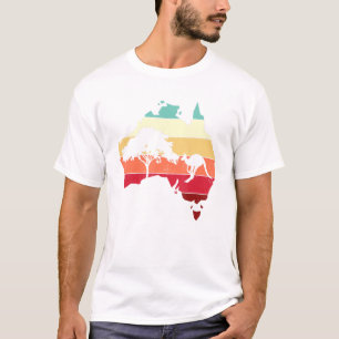 Cool Australia Map Kangaroo Rainbow Australian Aus T-shirt