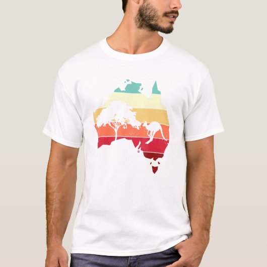 Cool Australia Map Kangaroo Rainbow Australian Aus T-shirt (Voorkant)