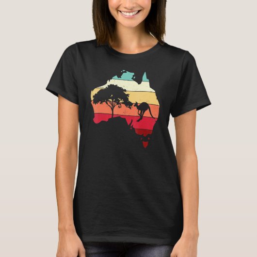 Cool Australia Map Kangaroo Rainbow Australian Aus T-shirt (Voorkant)