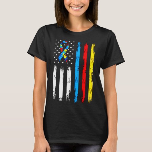 Cool Autism American Flag Awareness T-shirt (Voorkant)