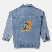 Cool Avocado Surfing op een stuk Pizza Denim Jacket (Achterkant)