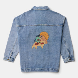 Cool Avocado Surfing op een stuk Pizza Denim Jacket